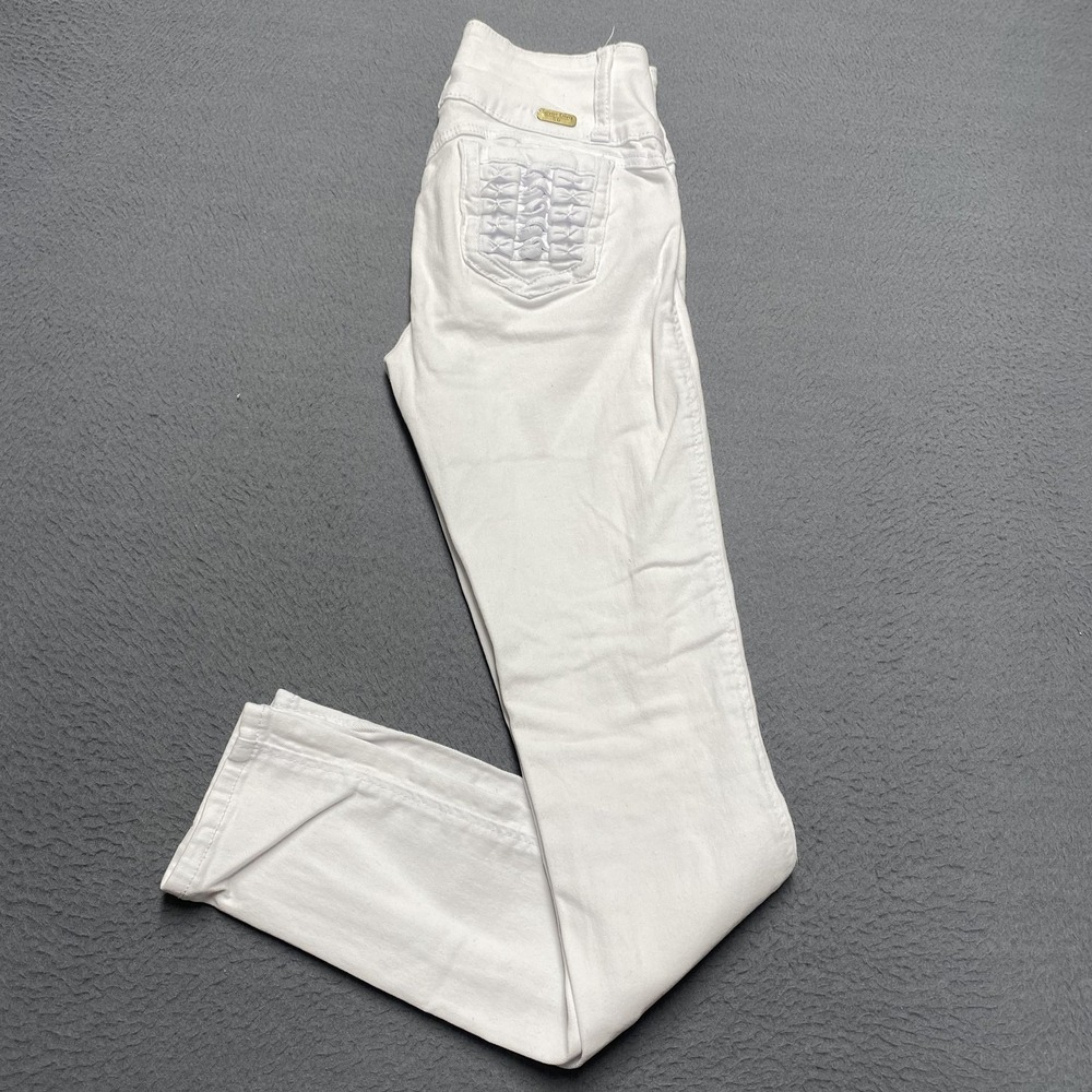 Silver‎ Diva Jeans Juniors 7 White High Rise Skinny Distressed Stretch Denim